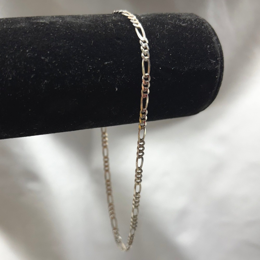 925 Sterling Silver Figaro Link Bracelet Unisex 9 Inch Silver Excellent 3mm